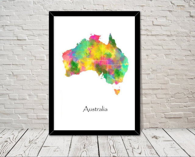 Australia Print Watercolour Illustration Map Art Abstract Home Decor Giclee Office Wall Room