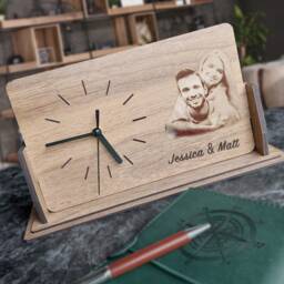 Custom Photo Clock/Personalized Wooden Desk Clock Anniversary Gift