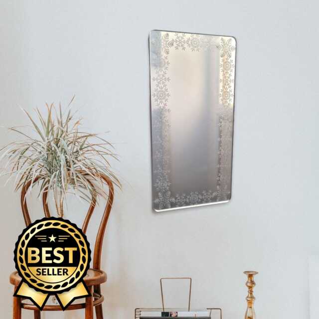 Snowflake Engraved Rectangle Shaped Mirrors With White Backing & Hooks, Custom Colours, Sizes, Shapes - image 1