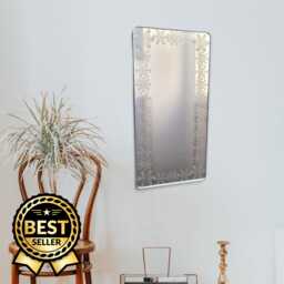 Snowflake Engraved Rectangle Shaped Mirrors With White Backing & Hooks, Custom Colours, Sizes, Shapes