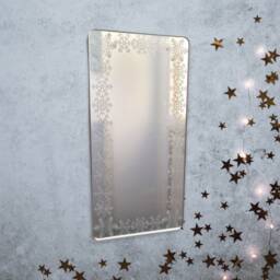 Snowflake Engraved Rectangle Shaped Mirrors With White Backing & Hooks, Custom Colours, Sizes, Shapes - thumbnail 2