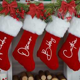 Red Velvet Christmas Stocking With Name, Personalized Xmas Stocking, 2024 Holiday Decor, Family Gifts, Monogram For Home - thumbnail 2