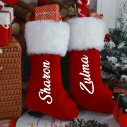 Red Velvet Christmas Stocking With Name, Personalized Xmas Stocking, 2024 Holiday Decor, Family Gifts, Monogram For Home - thumbnail 3