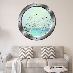 Seagulls Wall Decal Flock Of Seagull Stickers Porthole Peel & Stick - Vwaq Sp37 - thumbnail 1