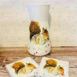 Squirrel Themed Flower Vase, Coasters, Gifts, Autumn Home Decor, Decor - thumbnail 3