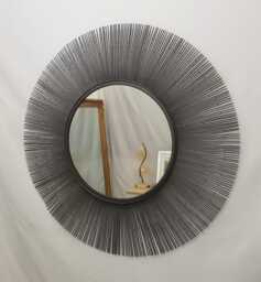 Metal Wire Frame Round Accent Wall Mirror Sunburst Design Retro 87cm Zinc Grey - thumbnail 1