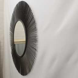 Metal Wire Frame Round Accent Wall Mirror Sunburst Design Retro 87cm Zinc Grey - thumbnail 4