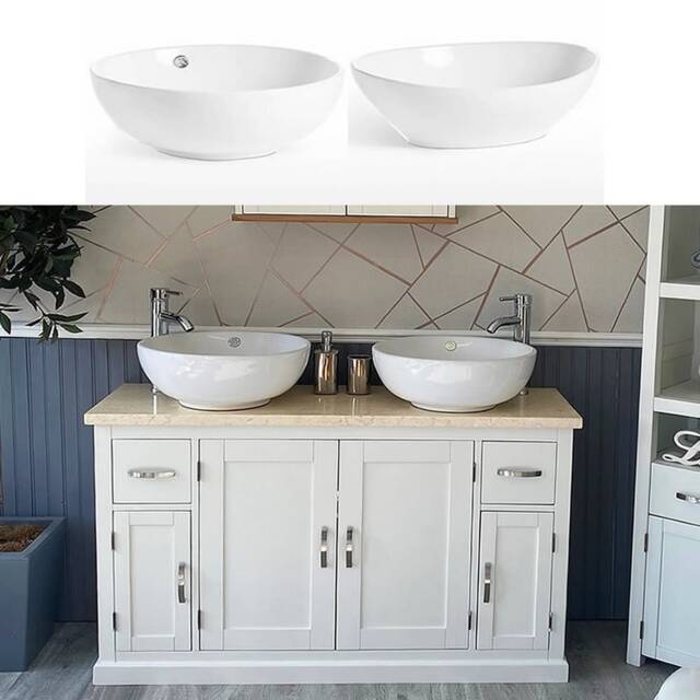 Bathroom Vanity Unit - White Painted Cream Marble Top & Ceramic Basin Set 402Pcmcbcx2 - image 1