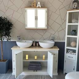 Bathroom Vanity Unit - White Painted Cream Marble Top & Ceramic Basin Set 402Pcmcbcx2 - thumbnail 3