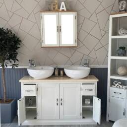 Bathroom Vanity Unit - White Painted Cream Marble Top & Ceramic Basin Set 402Pcmcbcx2 - thumbnail 2
