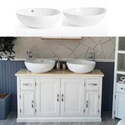 Bathroom Vanity Unit - White Painted Cream Marble Top & Ceramic Basin Set 402Pcmcbcx2 - thumbnail 1