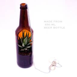 Amber Beer Bottle Hanging Planter Pot - Handcrafted Repurposed - thumbnail 3