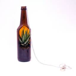 Amber Beer Bottle Hanging Planter Pot - Handcrafted Repurposed