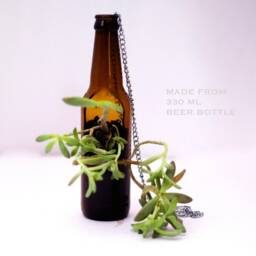 Amber Beer Bottle Hanging Planter Pot - Handcrafted Repurposed - thumbnail 2