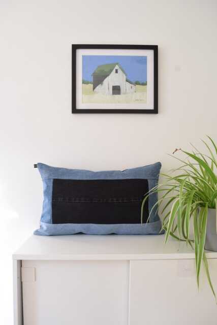 Denim Throw Pillow, Black & Blue 14'' X 22'' - image 1