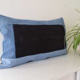 Denim Throw Pillow, Black & Blue 14'' X 22'' - thumbnail 2