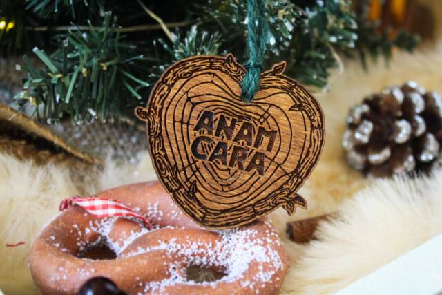 Anam Cara Christmas Ornament Wood Bauble Festive Rustic Handmade Ireland Pyrography Tree Decoration Gaelic Soul Friend Celtic Mate - image 1