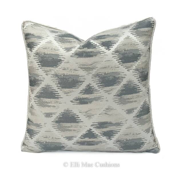 Luxury Designer Silver Grey Geometric Satin Embroidered Cushion Cover Pillow - image 1