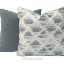 Luxury Designer Silver Grey Geometric Satin Embroidered Cushion Cover Pillow - thumbnail 2