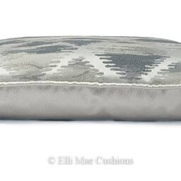 Luxury Designer Silver Grey Geometric Satin Embroidered Cushion Cover Pillow - thumbnail 4