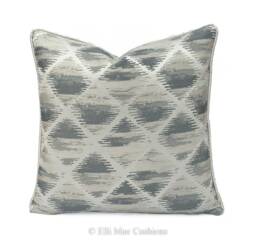 Luxury Designer Silver Grey Geometric Satin Embroidered Cushion Cover Pillow