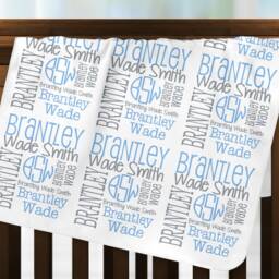 Personalized Baby Blanket, Monogrammed Shower Gift, Swaddle Name Unique Handmade Gift For Boy New Mom, Blanket - thumbnail 2