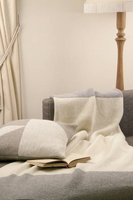 100 % Merino Wool Blanket, Knitted White Grey Pillow Cover, Bed Warm Throw, Geometric - image 1