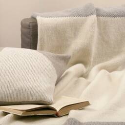 100 % Merino Wool Blanket, Knitted White Grey Pillow Cover, Bed Warm Throw, Geometric - thumbnail 2