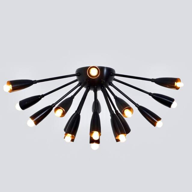 Mid Century Sputnik Brass Ceiling Light, Handmade Flush Mount Lamp - image 1