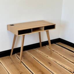 Wood Desk With Drawers, Small Office Solid Oak Modern Desk, Writing Work Table - thumbnail 3