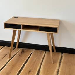 Wood Desk With Drawers, Small Office Solid Oak Modern Desk, Writing Work Table - thumbnail 2
