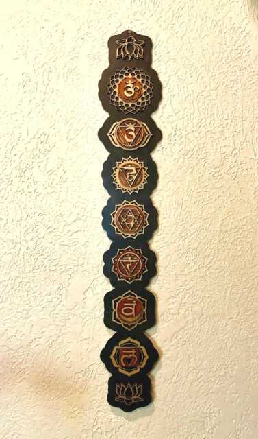 "Chakra Wooden Wall Art Laser Cut Birch Wood, Yoga Decor - 34"" X 6" - image 1