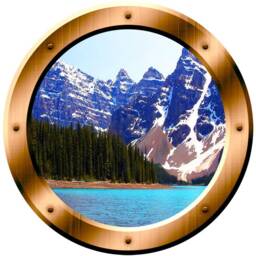 Snowy Mountain Wall Art Lake Side Mural Porthole View Vinyl Sticker - Vwaq Bp21 - thumbnail 2