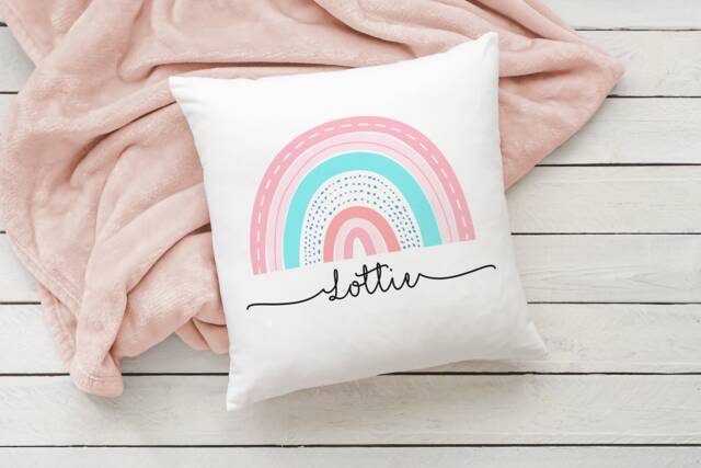 Personalised Cushion For Girls Any Name Rainbow Pillow Decorative Cushions Bedroom Accessories Nursery Decor Birthday Gifts Keepsake Present - image 1