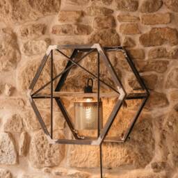 Hexagonal Steel Lamp/Raw Finished Iron Industrial Style Light Recycled Wood Shelf Wall - thumbnail 2