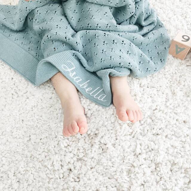 Personalized Baby Blanket, Pointelle Knit, Embroidered Name - image 1