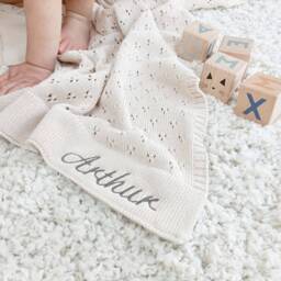 Personalized Baby Blanket, Pointelle Knit, Embroidered Name - thumbnail 3