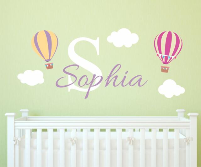 Colorful Hot Air Balloon & Kids Name Wall Decals, Removable Reusable Cling, Nursery Decals - image 1