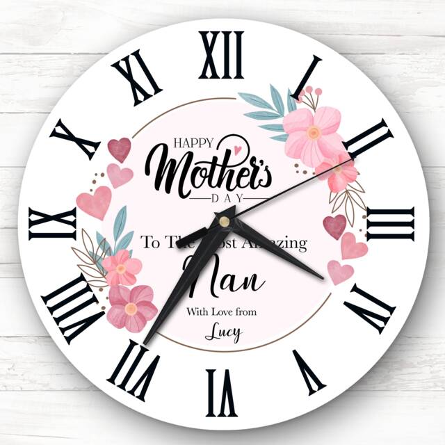 Pink Floral The Most Amazing Nan Mother's Day Gift Personalised Clock - image 1
