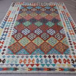 7x10 One Of A Kind Rug, Afghan Geometric Kilim Handmade Wool Flatweave Multicolor Tribal Large Area Living Room Rug - thumbnail 3