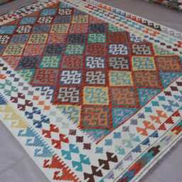 7x10 One Of A Kind Rug, Afghan Geometric Kilim Handmade Wool Flatweave Multicolor Tribal Large Area Living Room Rug - thumbnail 2