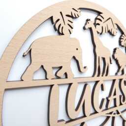 Personalised Safari Animal Theme Sign - Wooden Nursery Decor Children's Bedroom Playroom Wall Art Decoration Elephant Lion Monkey Giraffe - thumbnail 3
