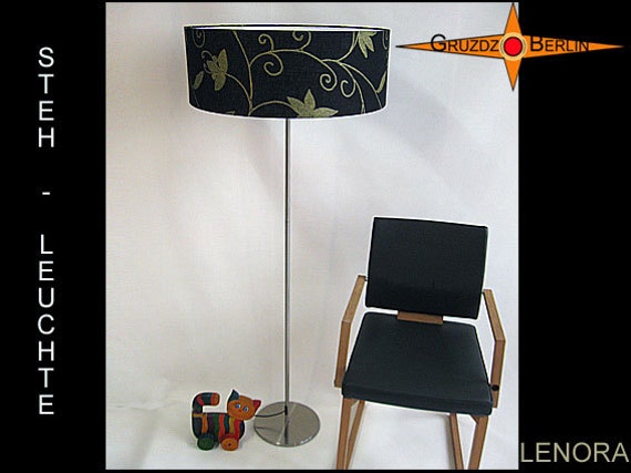 Black Floor Lamp Linen Lenora Golden Flowers On Black - image 1