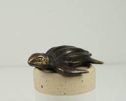 Turtle Art, 3.1 Inch Length Figurine, Miniature, Nautical, Ocean, Handmade Statue, Animal Brass Decor, Room Mother Gift