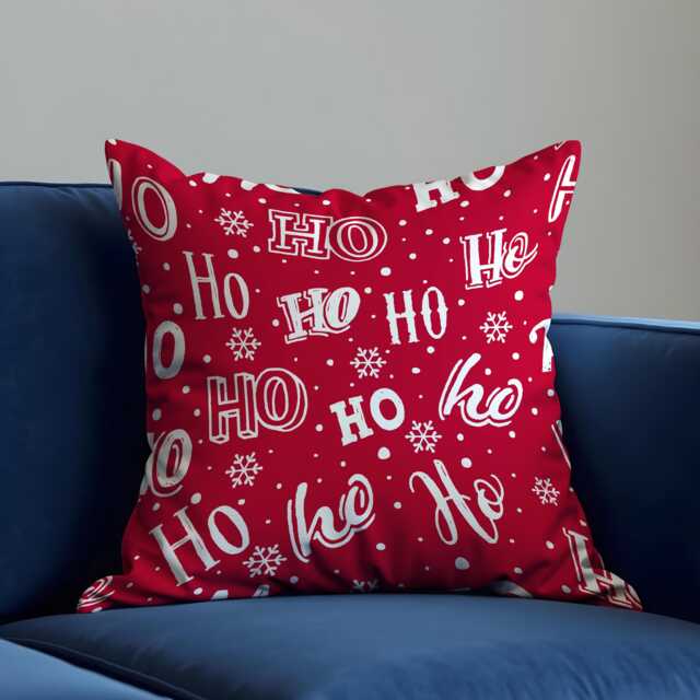 Christmas Cushion Cover With Ho Print, Red Holiday Throw Pillowcase, Festive Decorative Snowflakes - image 1