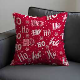 Christmas Cushion Cover With Ho Print, Red Holiday Throw Pillowcase, Festive Decorative Snowflakes - thumbnail 3
