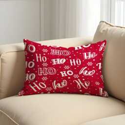 Christmas Cushion Cover With Ho Print, Red Holiday Throw Pillowcase, Festive Decorative Snowflakes - thumbnail 4