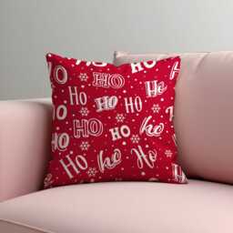 Christmas Cushion Cover With Ho Print, Red Holiday Throw Pillowcase, Festive Decorative Snowflakes - thumbnail 2