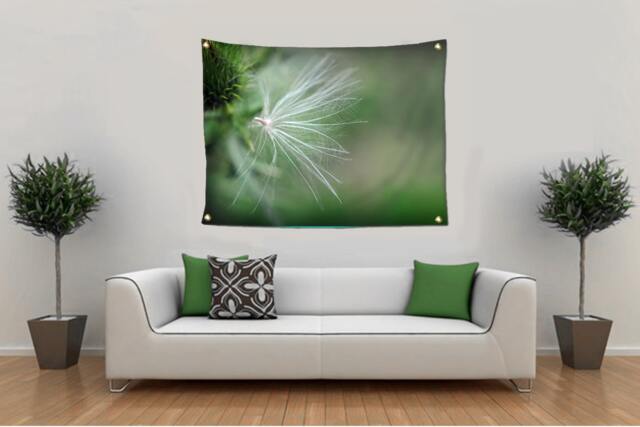 Thistle Seed Nature Photo Wall Tapestry, Green Bohemian Decor - image 1