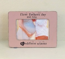 Personalized First Father's Day Picture Frame Hand Stamped Vintage Style - thumbnail 1